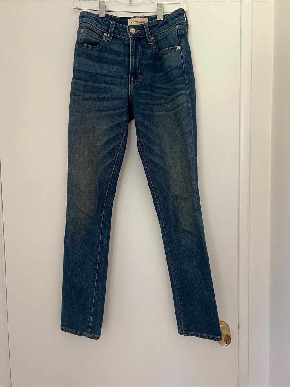SLVRLAKE women’s Slim Straight Jeans in Dark Blue Wash